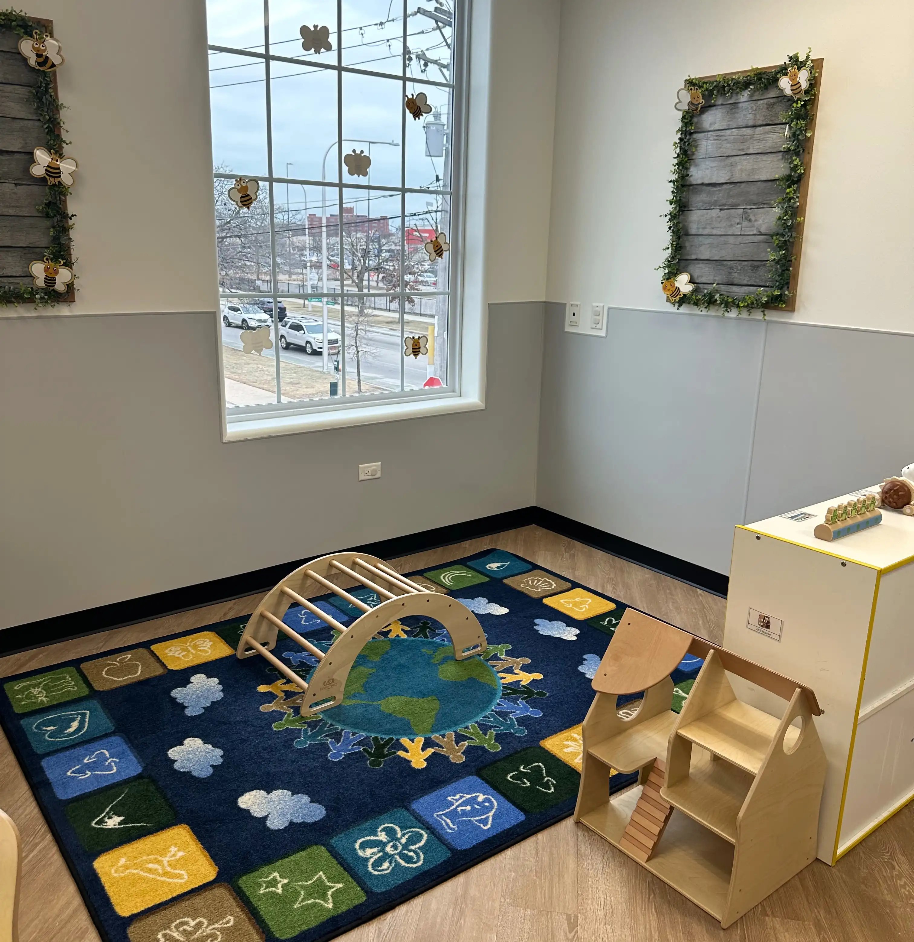 BrightPath's learning spaces with natural materials, promoting interactive exploration in daycare.