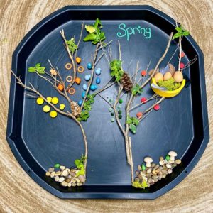 A fun spring activity for kids to collect natural elements to create a spring picture