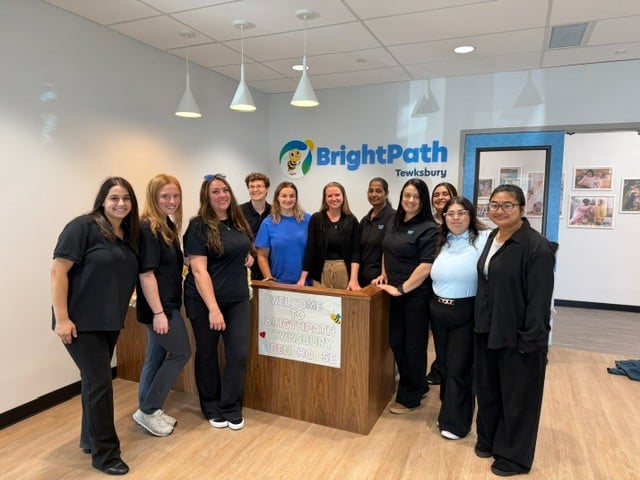 The BrightPath Tewksbury leadership and education team welcomes local families on opening day.