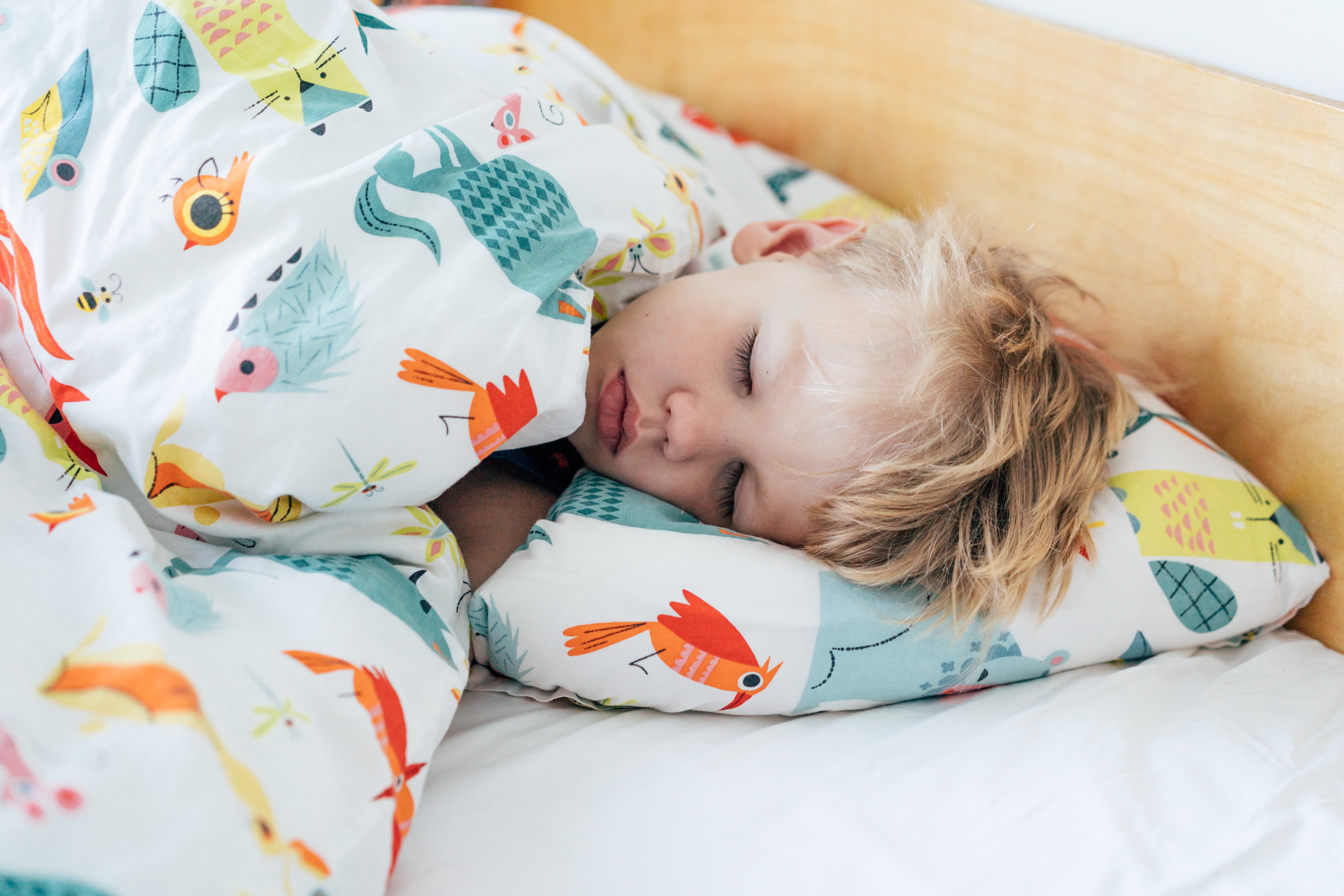 A young boy enjoying healthy sleep. Keep your child's sleep schedule on track using the 80/20 rule!